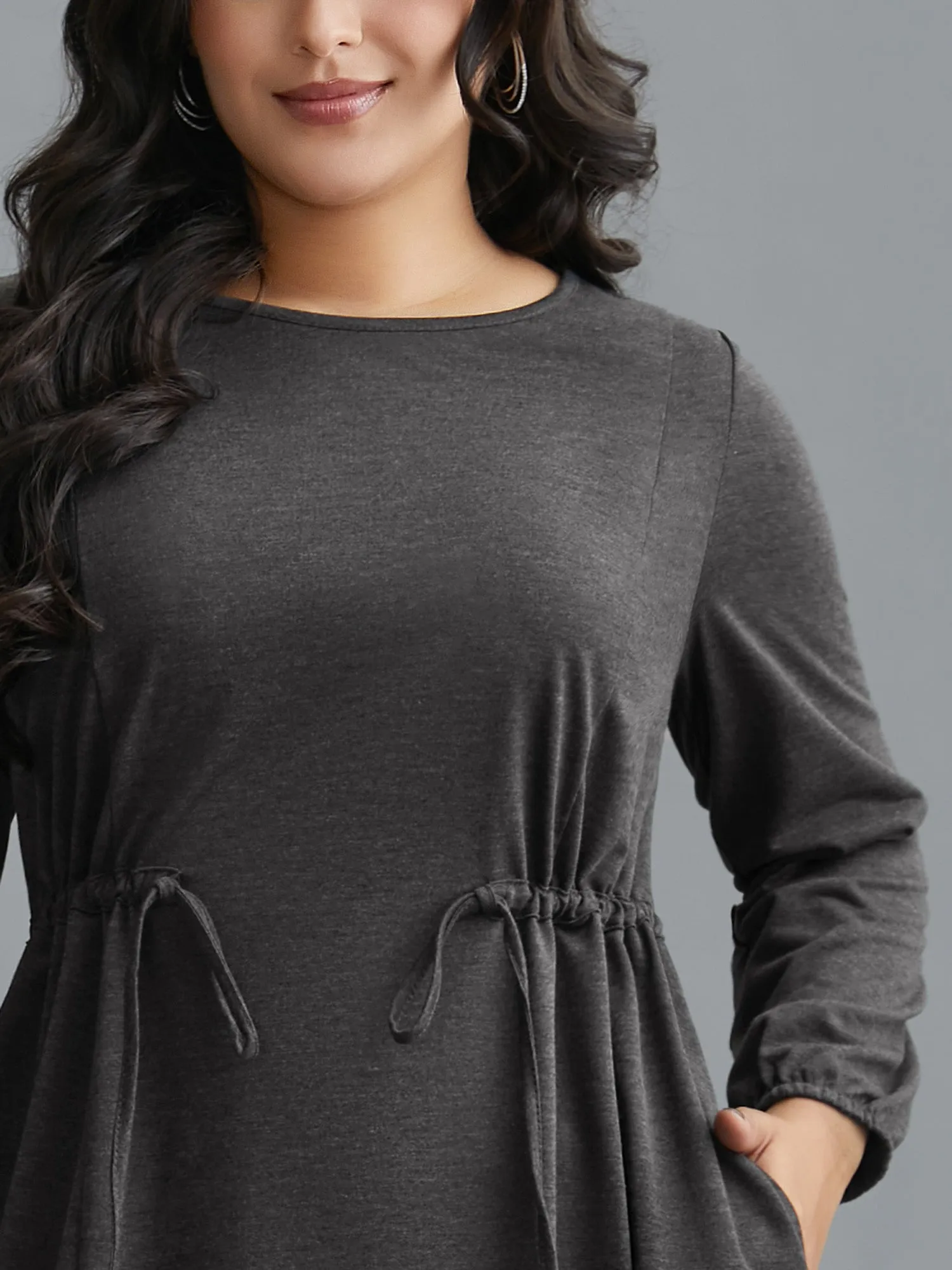 Elastic Waist Tie Round Neck Knit Midi Dress sold by Bloomchic product image thumbnail 4