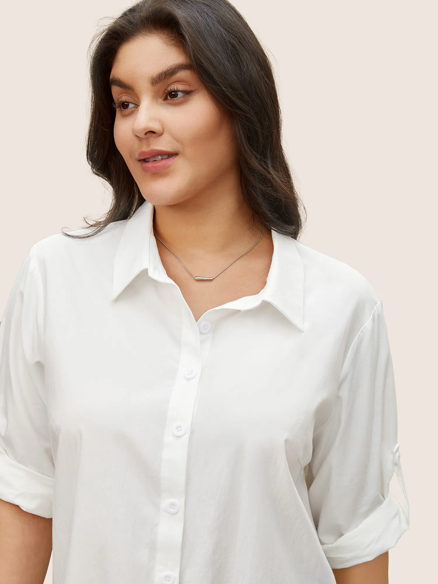 Shirt Collar Tab Sleeve Curved Hem Blouse sold by Bloomchic product image thumbnail 4