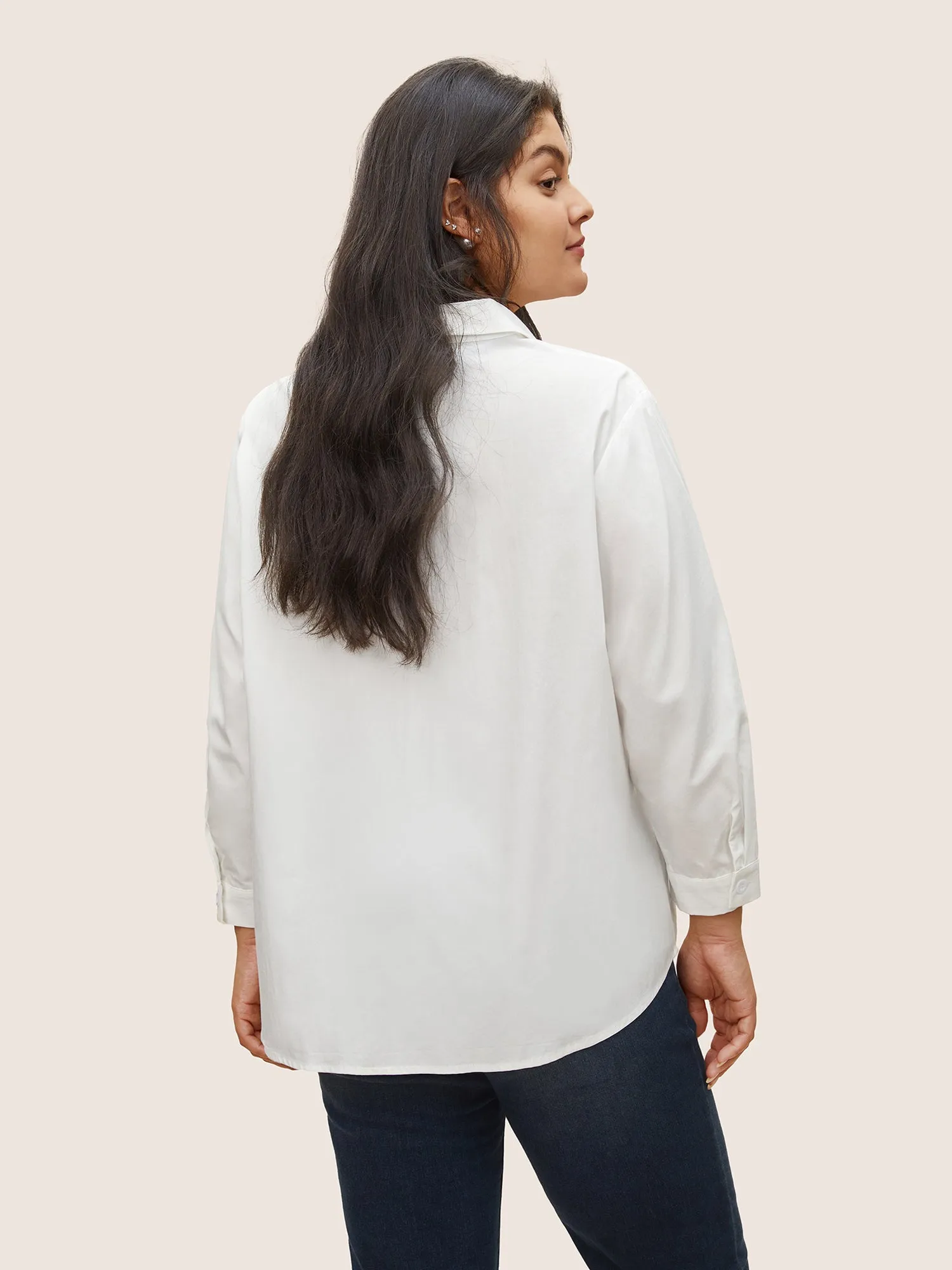 Shirt Collar Tab Sleeve Curved Hem Blouse sold by Bloomchic product image thumbnail 5