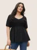Broderie Anglaise Patchwork Lantern Sleeve Shirred Blouse sold by Bloomchic