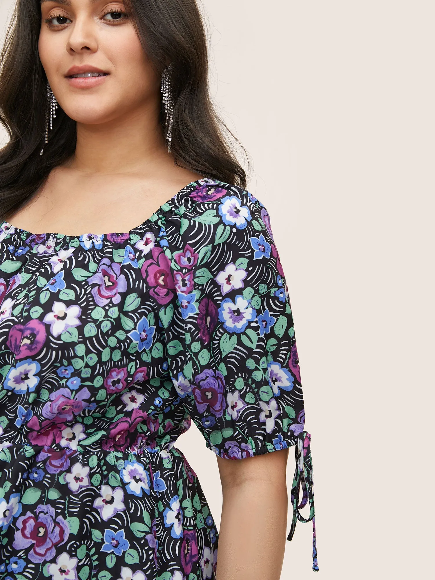 Floral Print Bowknot Side Square Neck Blouse sold by Bloomchic product image thumbnail 3