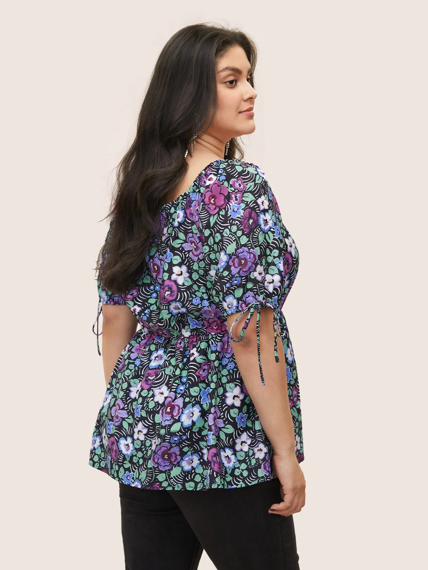 Floral Print Bowknot Side Square Neck Blouse sold by Bloomchic product image thumbnail 4