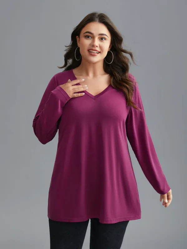 Solid V Neck Basic T-shirt sold by Bloomchic