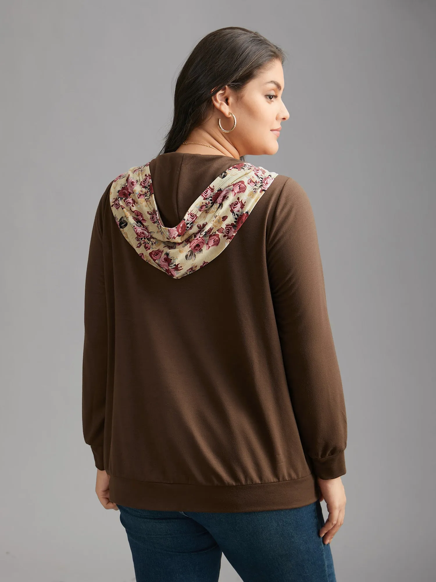 Floral Zipper Patch Pocket Hooded Sweatshirt sold by Bloomchic product image thumbnail 5