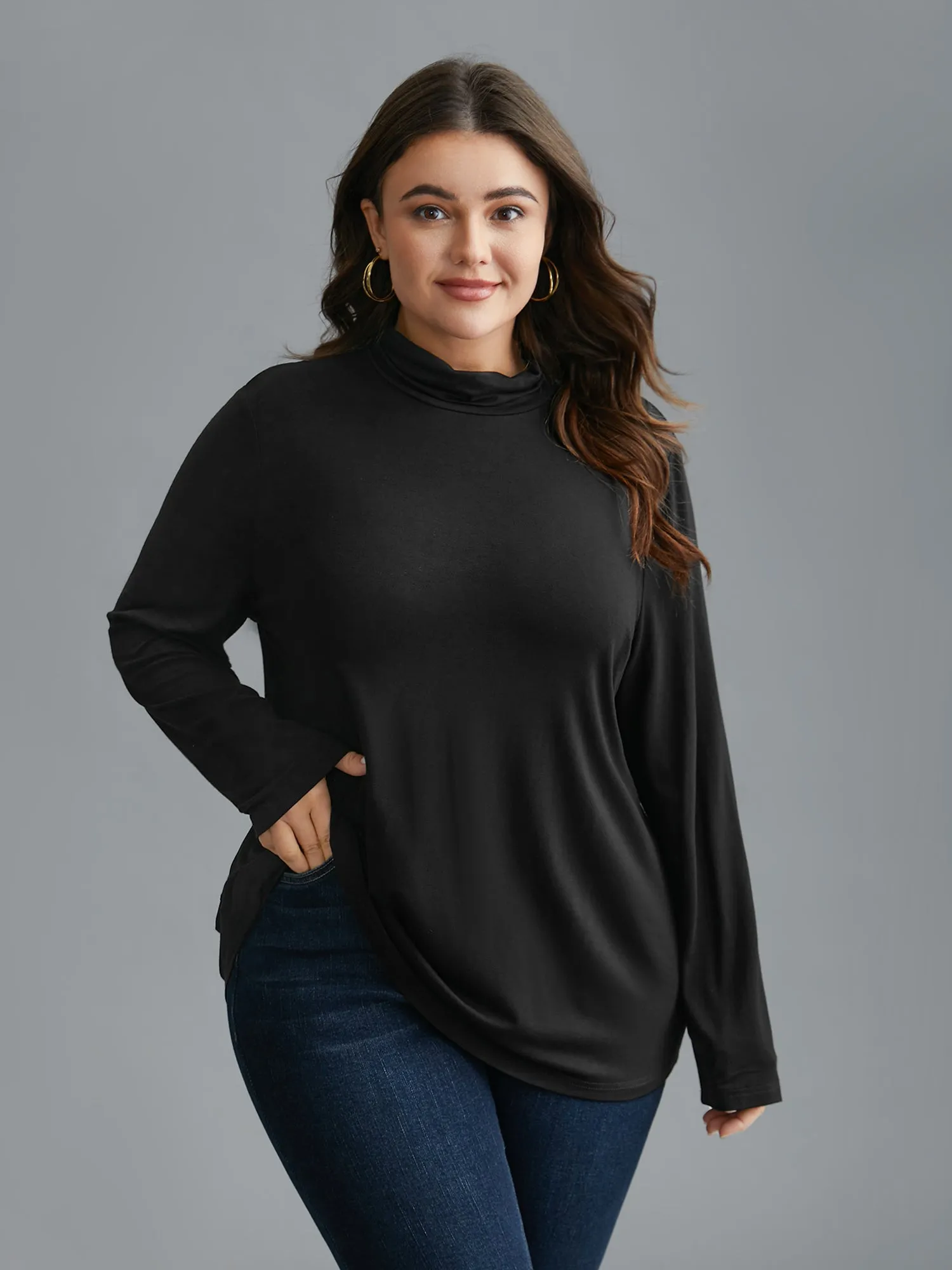 Supersoft Essentials Solid Mock Neck T-shirt sold by Bloomchic