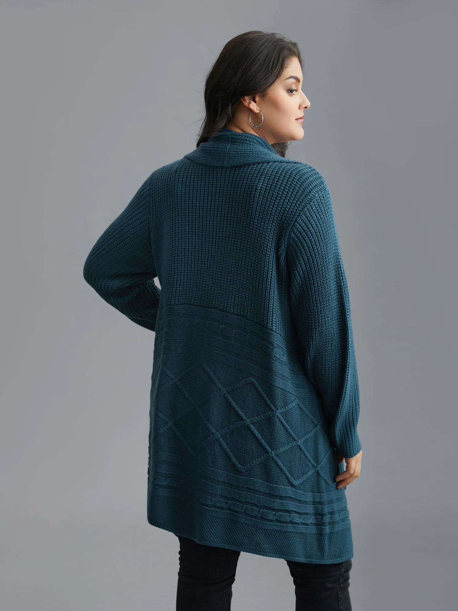 Cable Knit Asymmetrical Hem Open-Front Cardigan sold by Bloomchic product image thumbnail 2