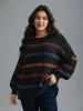 Multi-Color Stripes Textured Crew Neck Pullover sold by Bloomchic