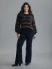 Multi-Color Stripes Textured Crew Neck Pullover sold by Bloomchic
