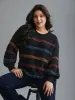 Multi-Color Stripes Textured Crew Neck Pullover sold by Bloomchic