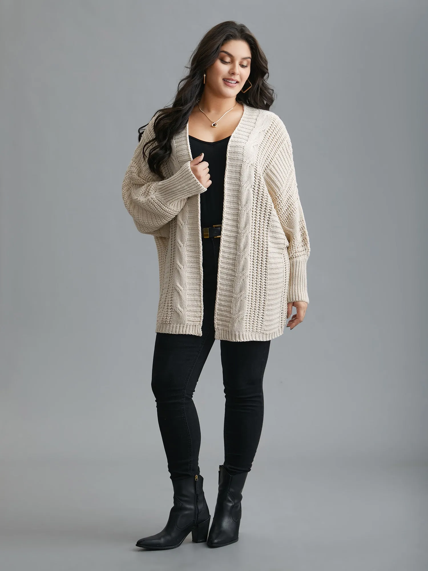 Cable Knit Open-Front Ribbed Knit Cardigan sold by Bloomchic product image thumbnail 4