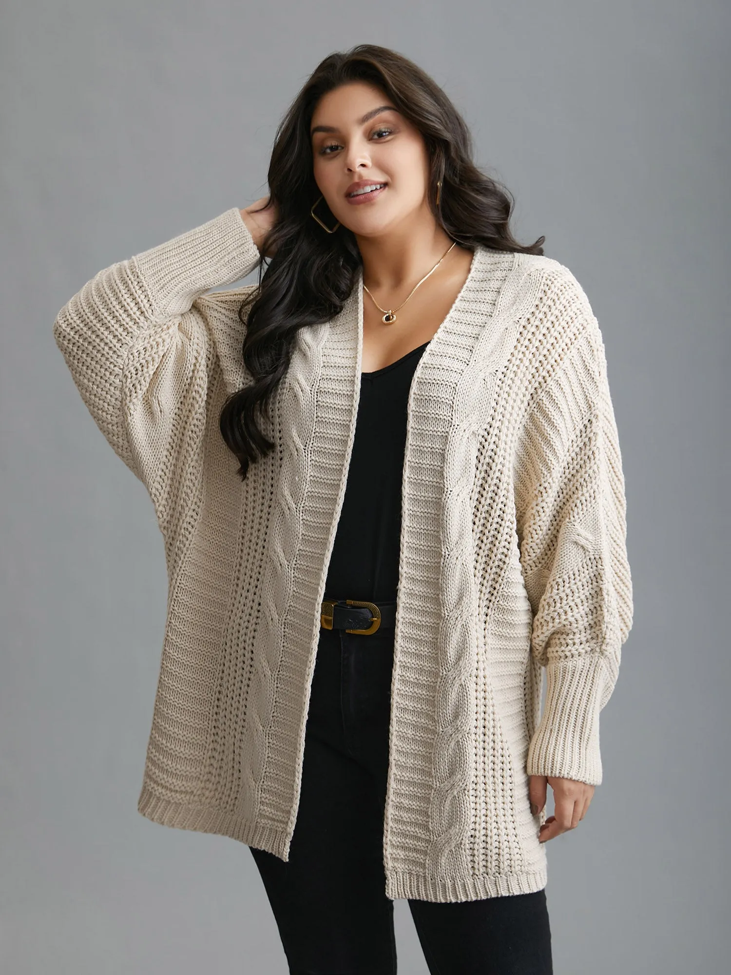 Cable Knit Open-Front Ribbed Knit Cardigan sold by Bloomchic