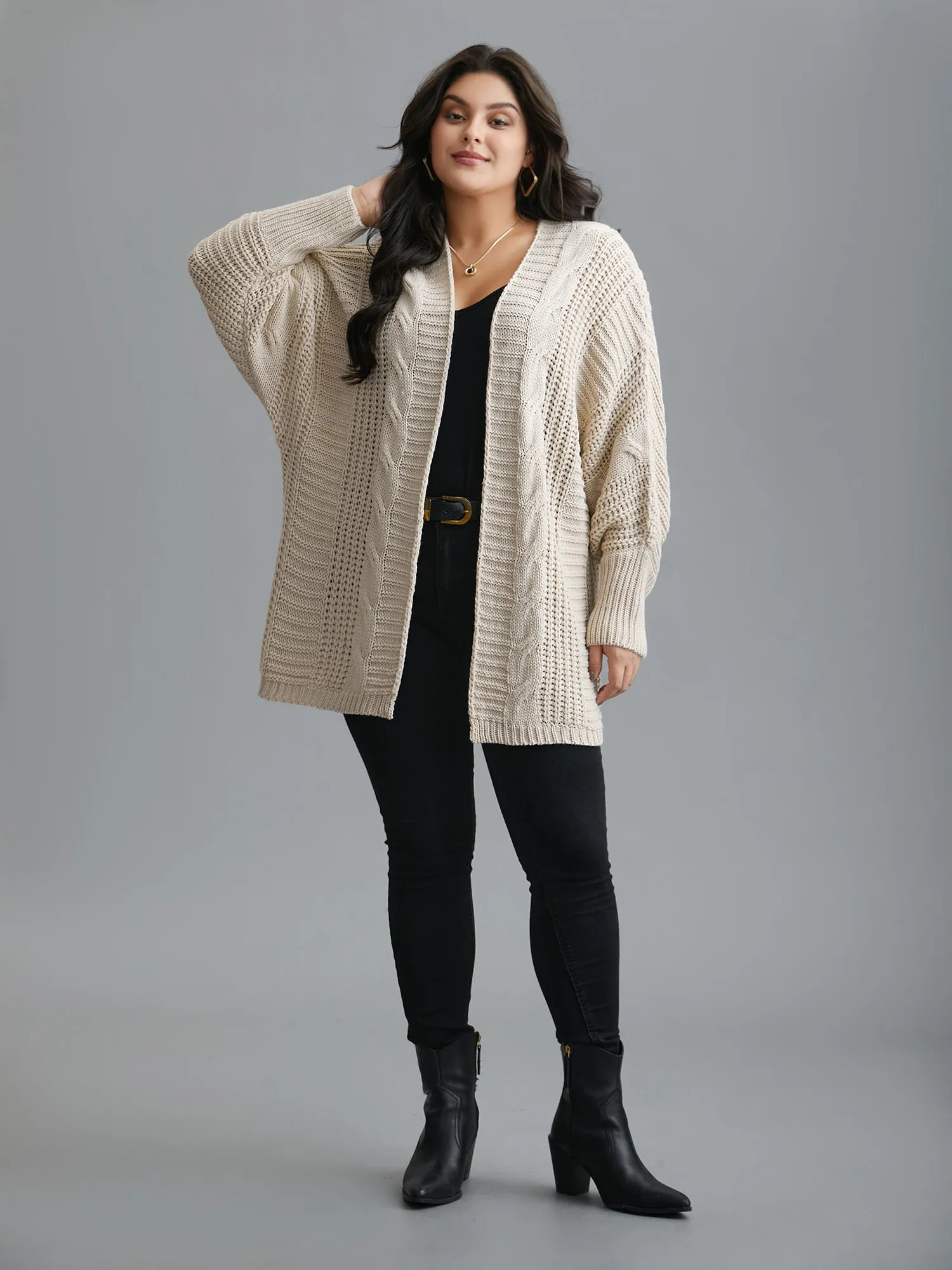 Cable Knit Open-Front Ribbed Knit Cardigan sold by Bloomchic product image thumbnail 3