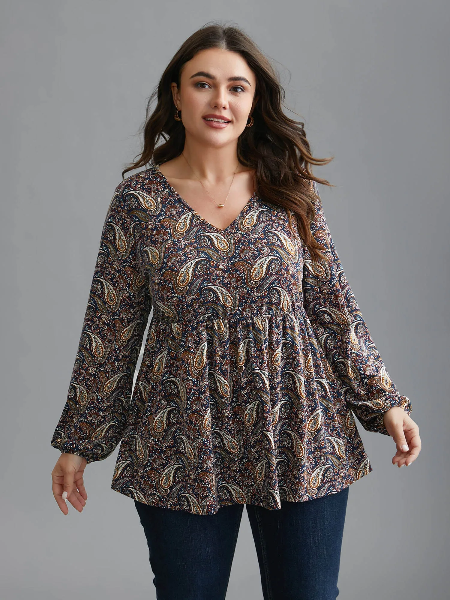 Perris Pattern V-Neck Waist-Cinching Knit Top sold by Bloomchic product image thumbnail 4