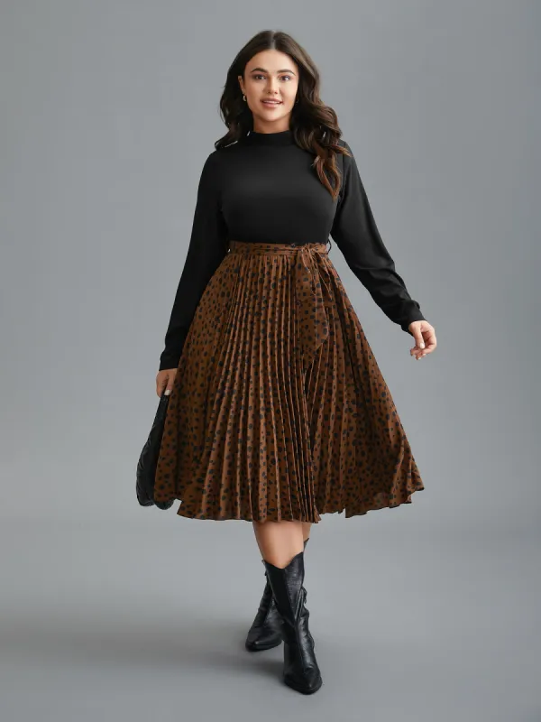 Leopard Print Pleated Mock Neck Midi Dress sold by Bloomchic