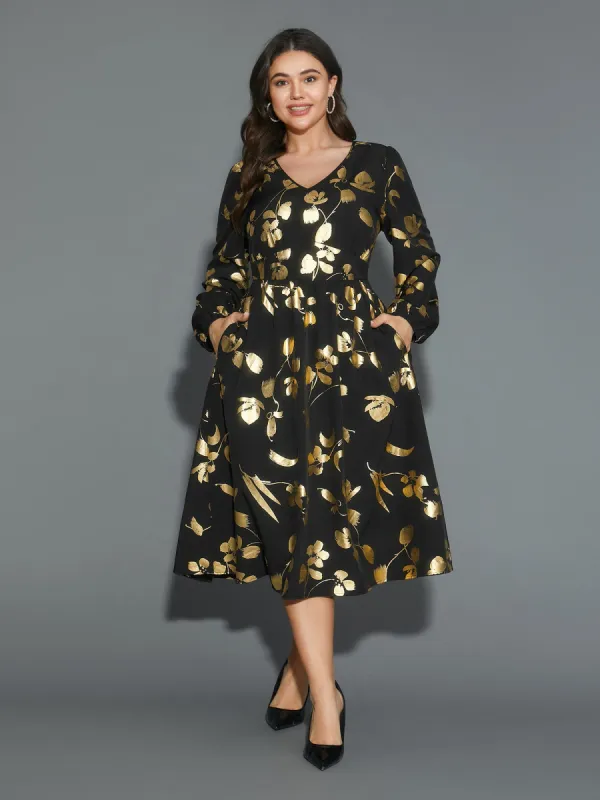 Glitter Silhouette Floral Print Elastic Waist Dress sold by Bloomchic