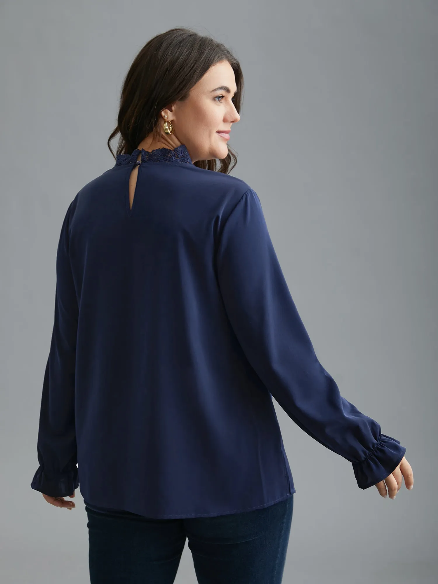 Lace Cut-Out Sheer Stand Collar Blouse sold by Bloomchic product image thumbnail 4