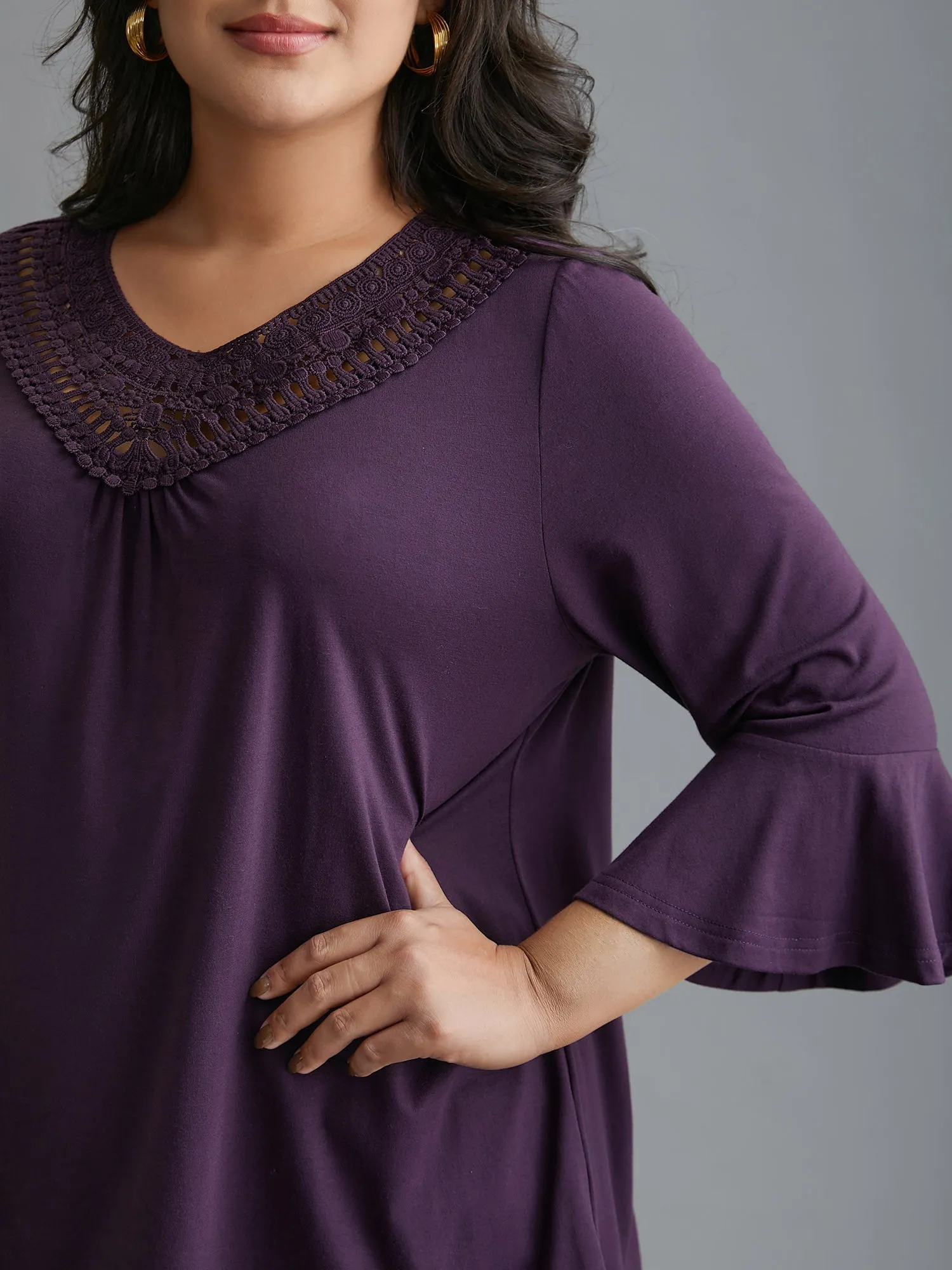 Lace Neckline Trim Ruffle Sleeve T-shirt sold by Bloomchic product image thumbnail 5