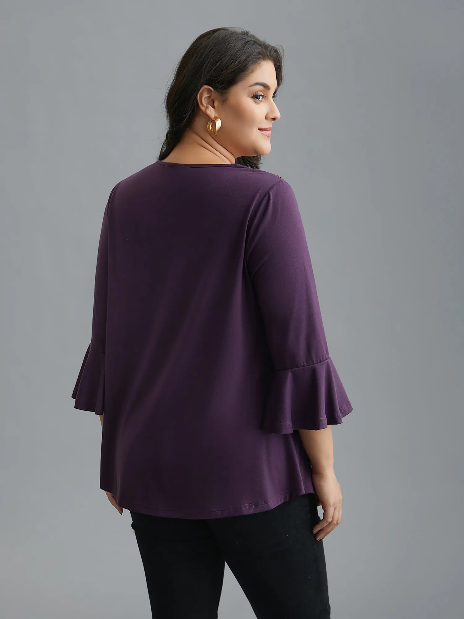 Lace Neckline Trim Ruffle Sleeve T-shirt sold by Bloomchic product image thumbnail 2