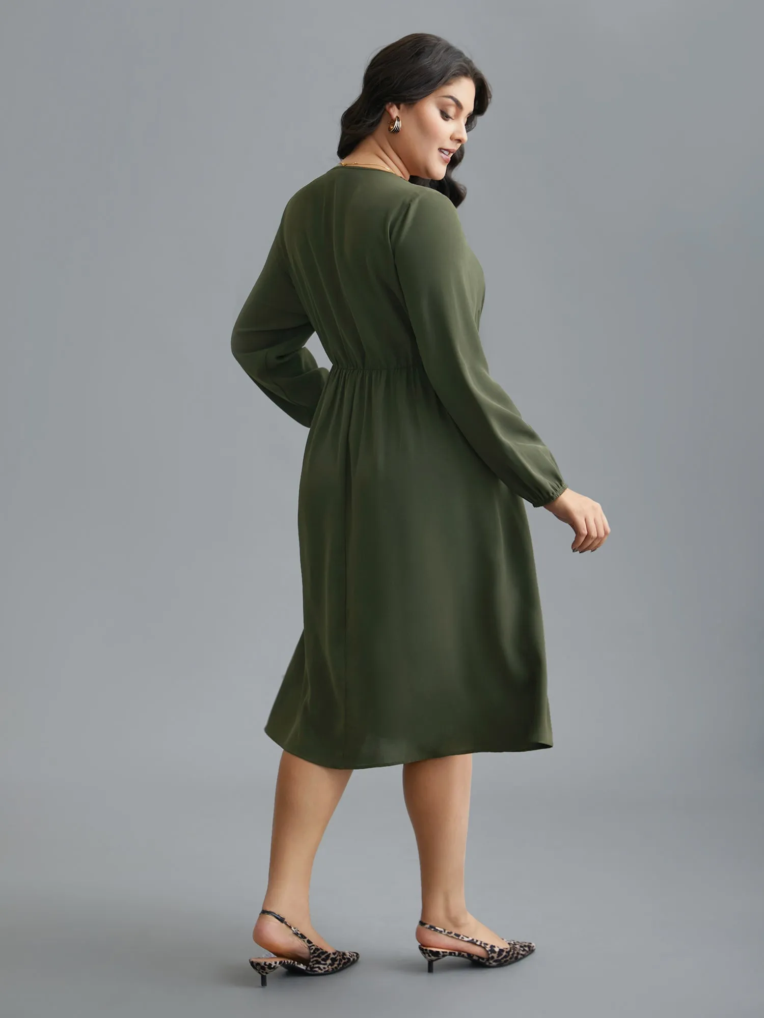 Surplice Neckline Elastic Waist Midi Dress sold by Bloomchic product image thumbnail 3