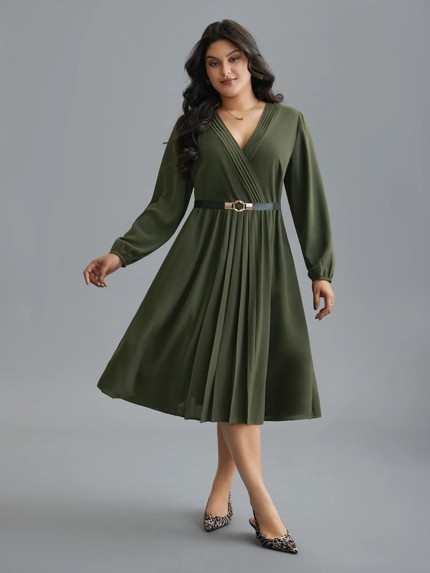 Surplice Neckline Elastic Waist Midi Dress sold by Bloomchic