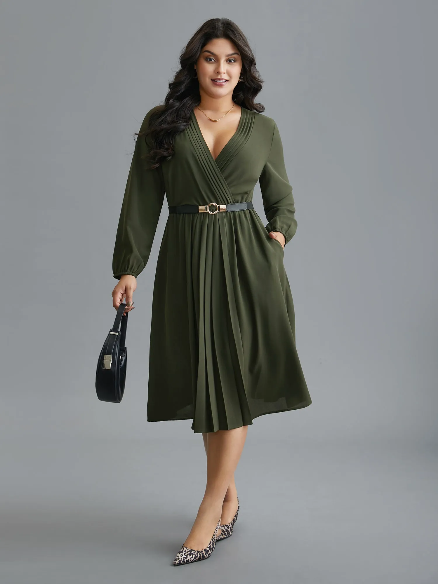 Surplice Neckline Elastic Waist Midi Dress sold by Bloomchic product image thumbnail 2