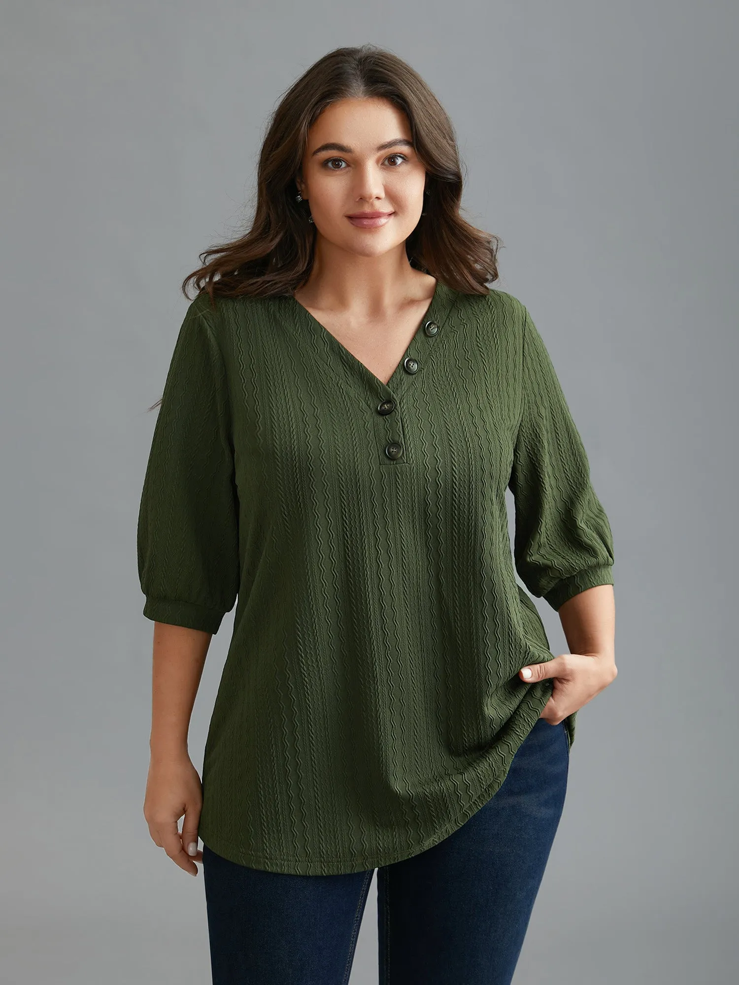 Plain Knit Texture Gathered Top sold by Bloomchic