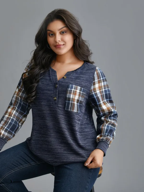 Plaid Sleeve Button Up Patchwork Sweatshirt sold by Bloomchic