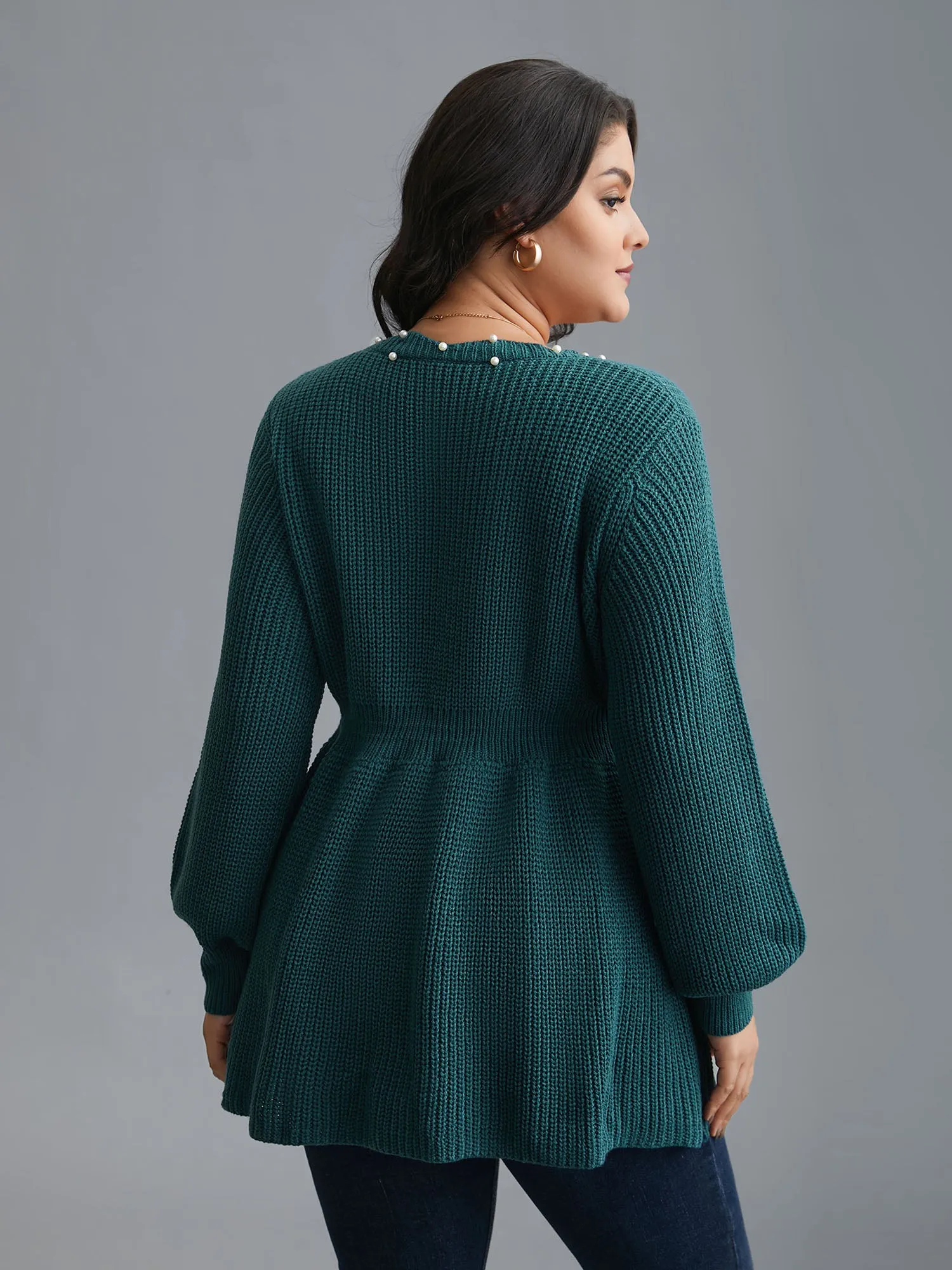 Wavy Neckline Pearl Waist-Defining Pullover sold by Bloomchic product image thumbnail 2