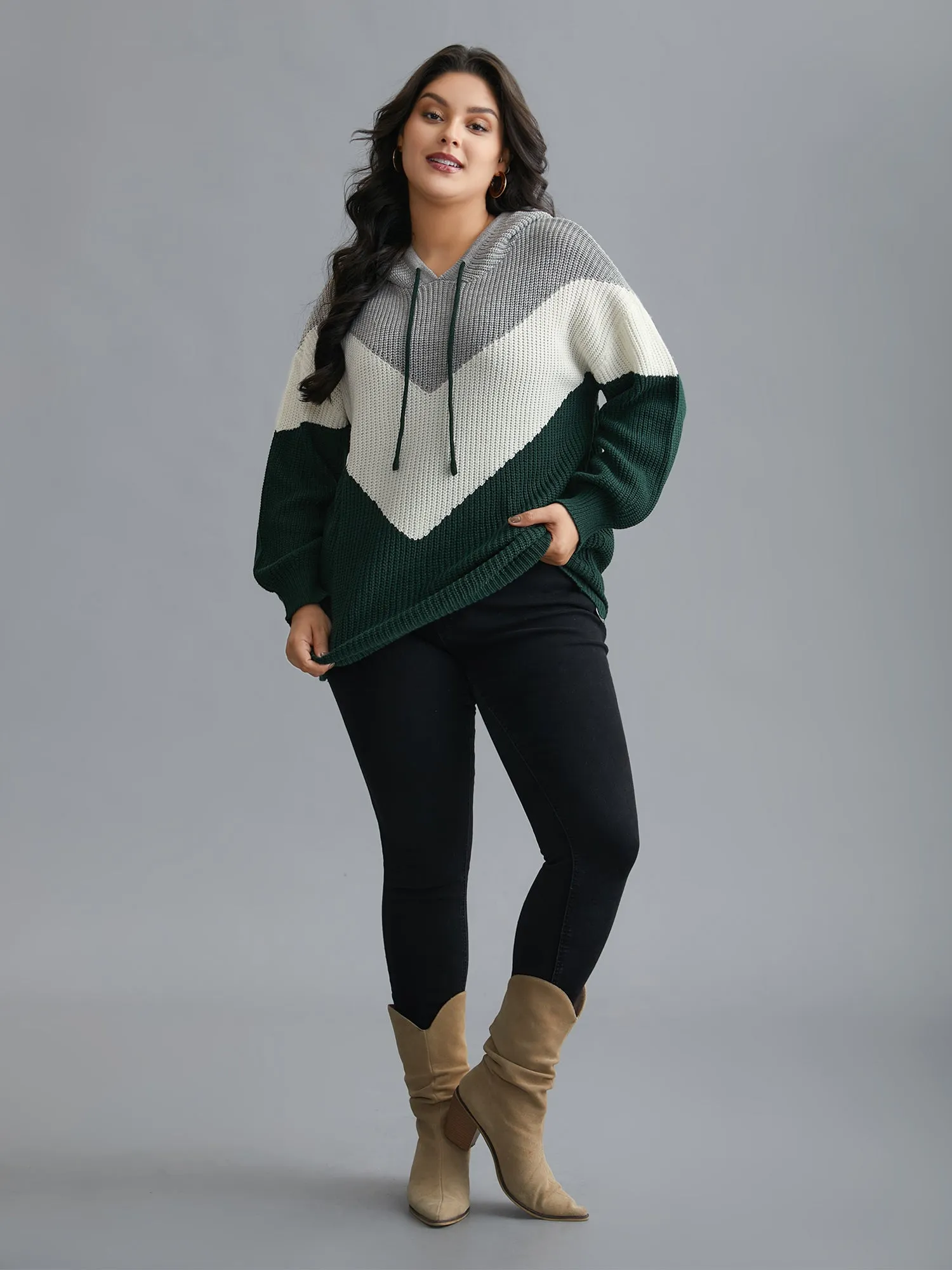 Hooded Color Contrast Drop Shoulder Pullover sold by Bloomchic product image thumbnail 3