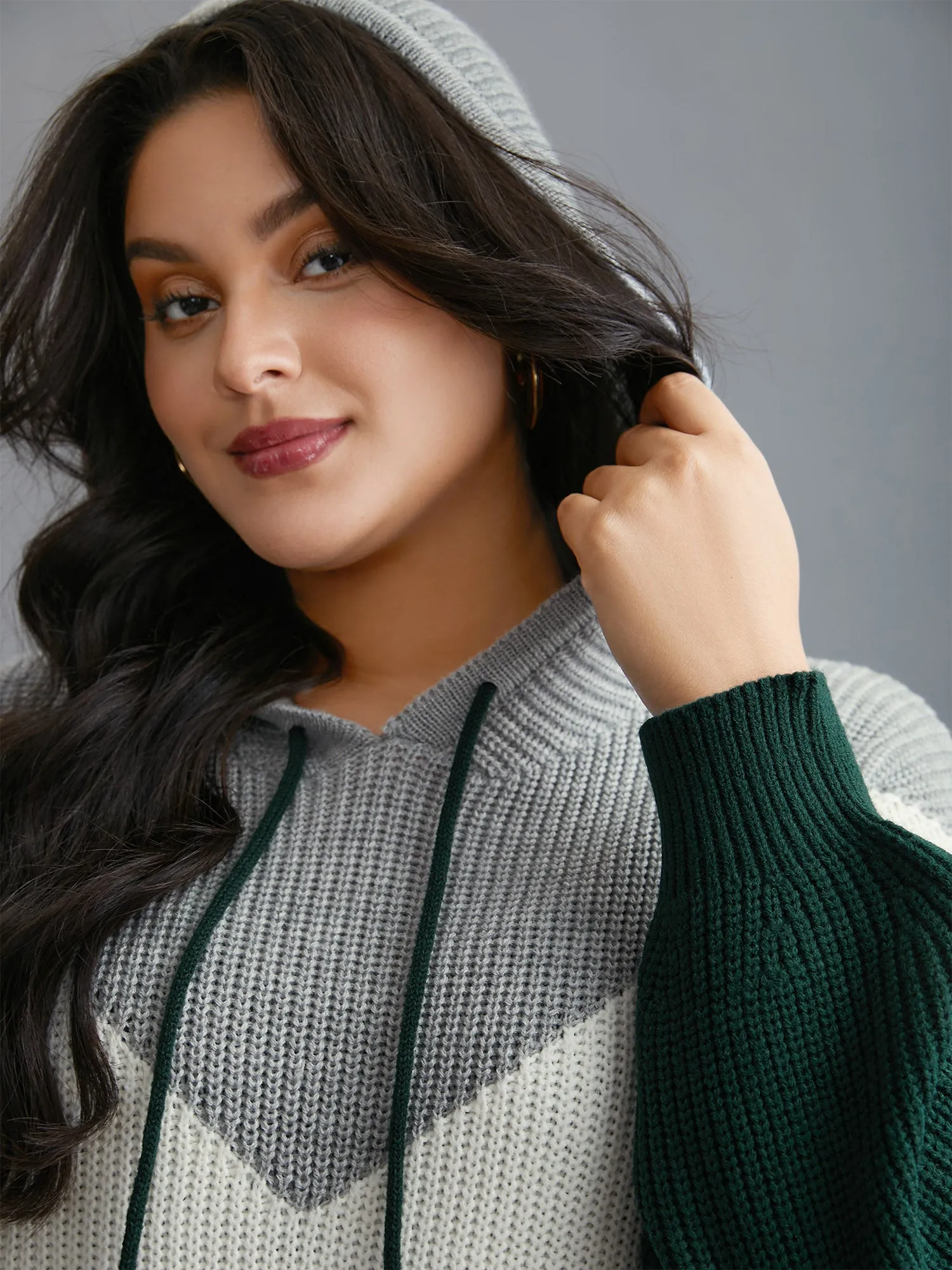 Hooded Color Contrast Drop Shoulder Pullover sold by Bloomchic product image thumbnail 5