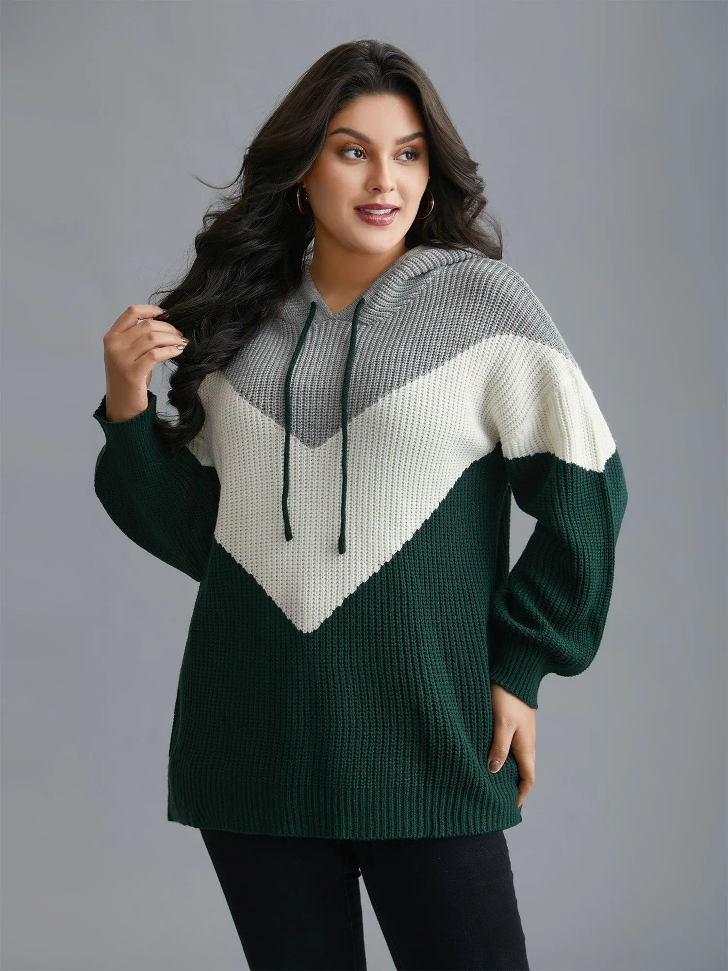 Hooded Color Contrast Drop Shoulder Pullover sold by Bloomchic product image thumbnail 4