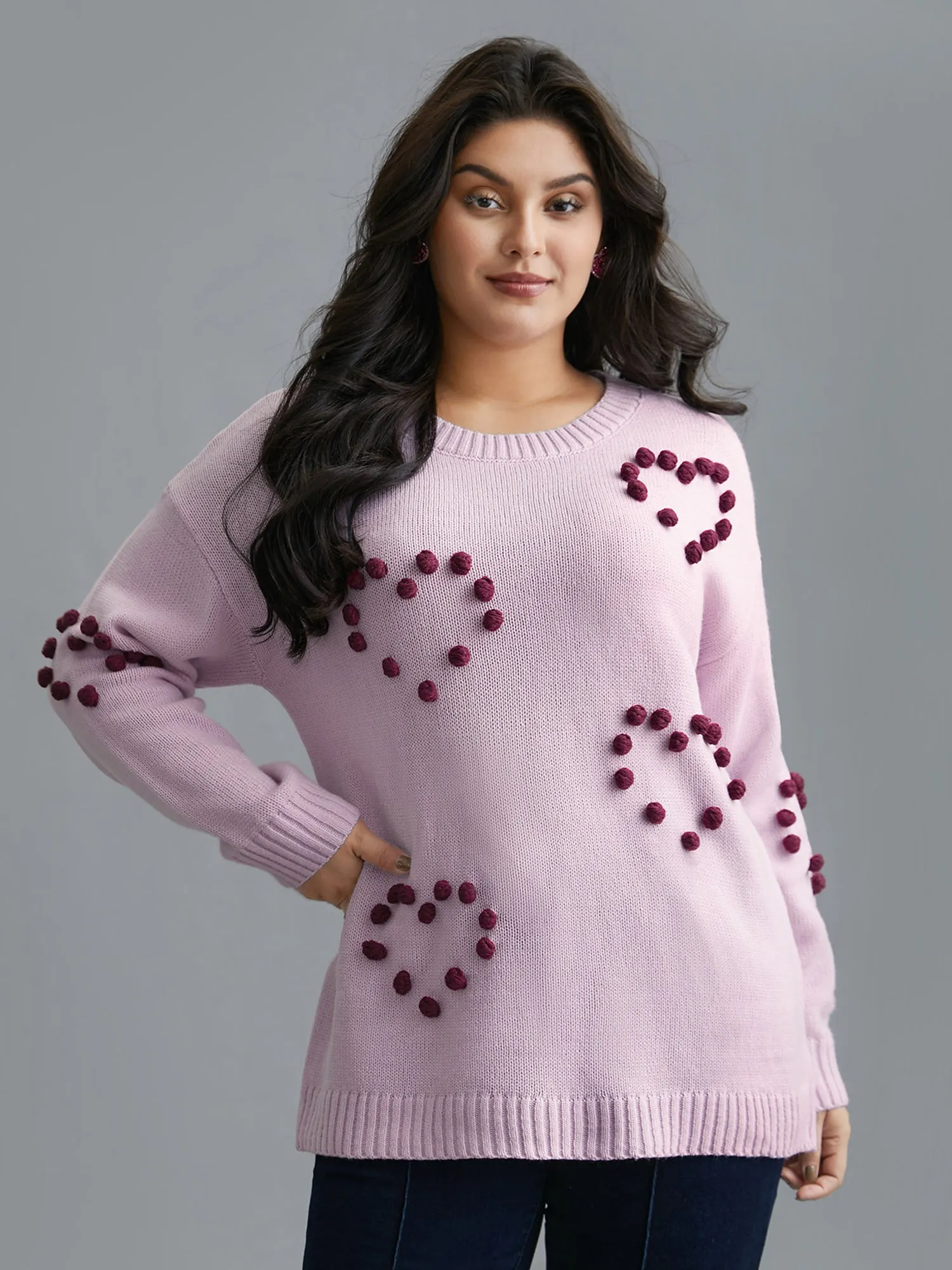 3D Hearts Drop Shoulder Sleeve Pullover sold by Bloomchic