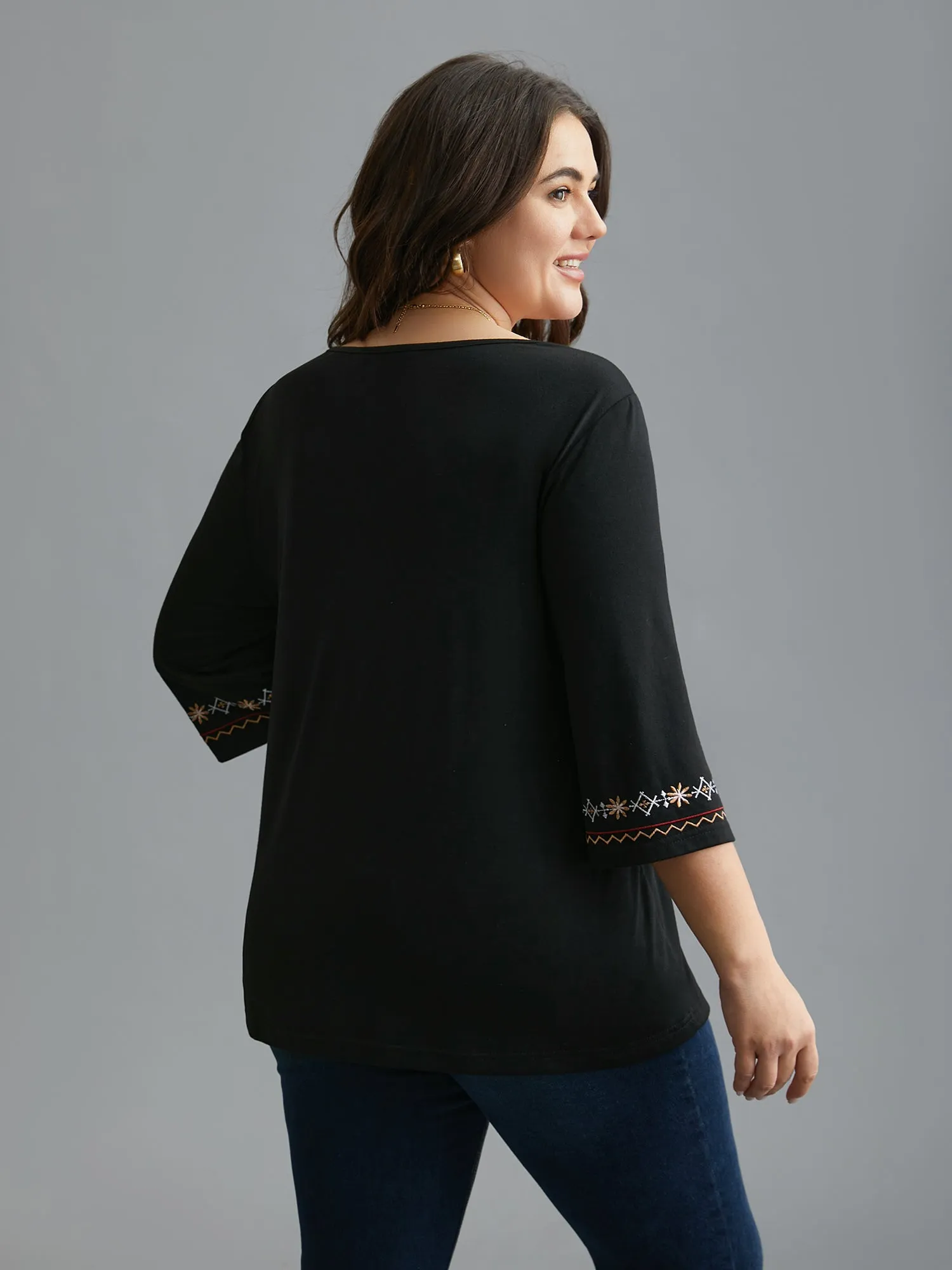 Floral Embroidered V-Neck T-shirt sold by Bloomchic product image thumbnail 5