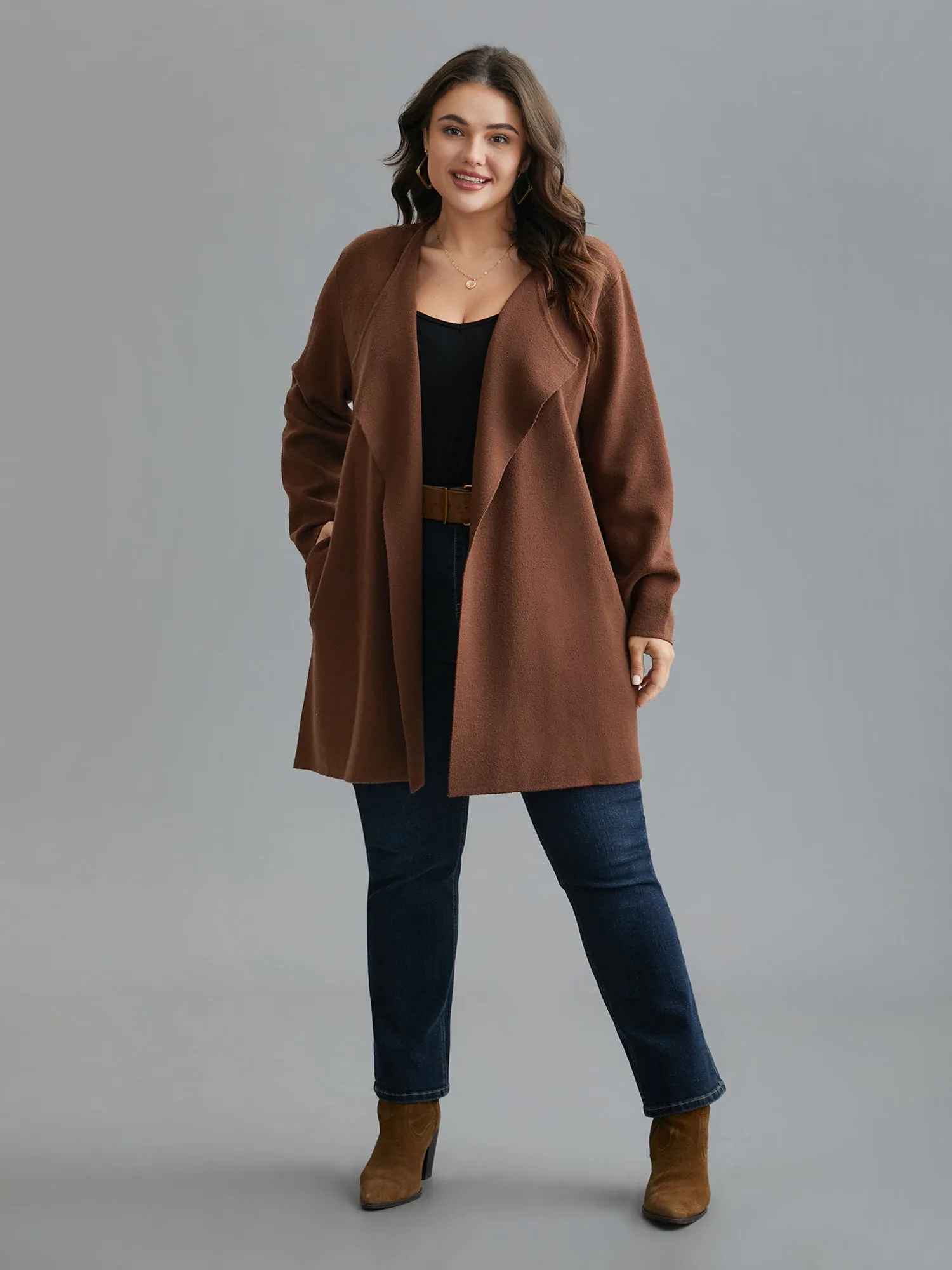 Supersoft Essentials Side Pocket Collared Knit Cardigan sold by Bloomchic product image thumbnail 4