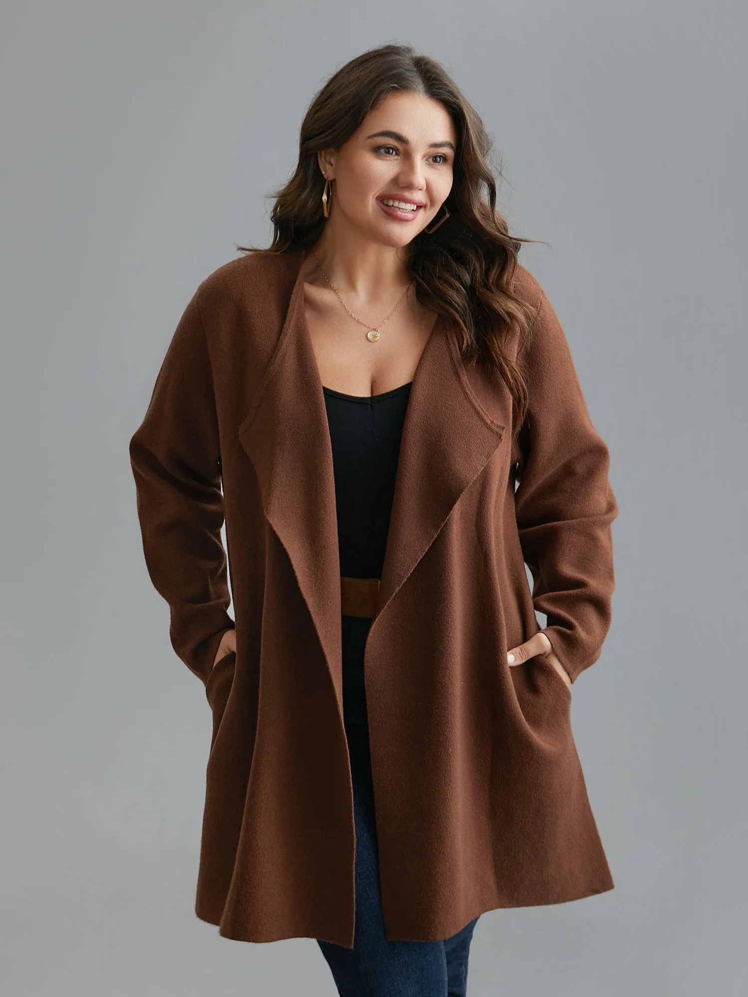 Supersoft Essentials Side Pocket Collared Knit Cardigan sold by Bloomchic product image thumbnail 3