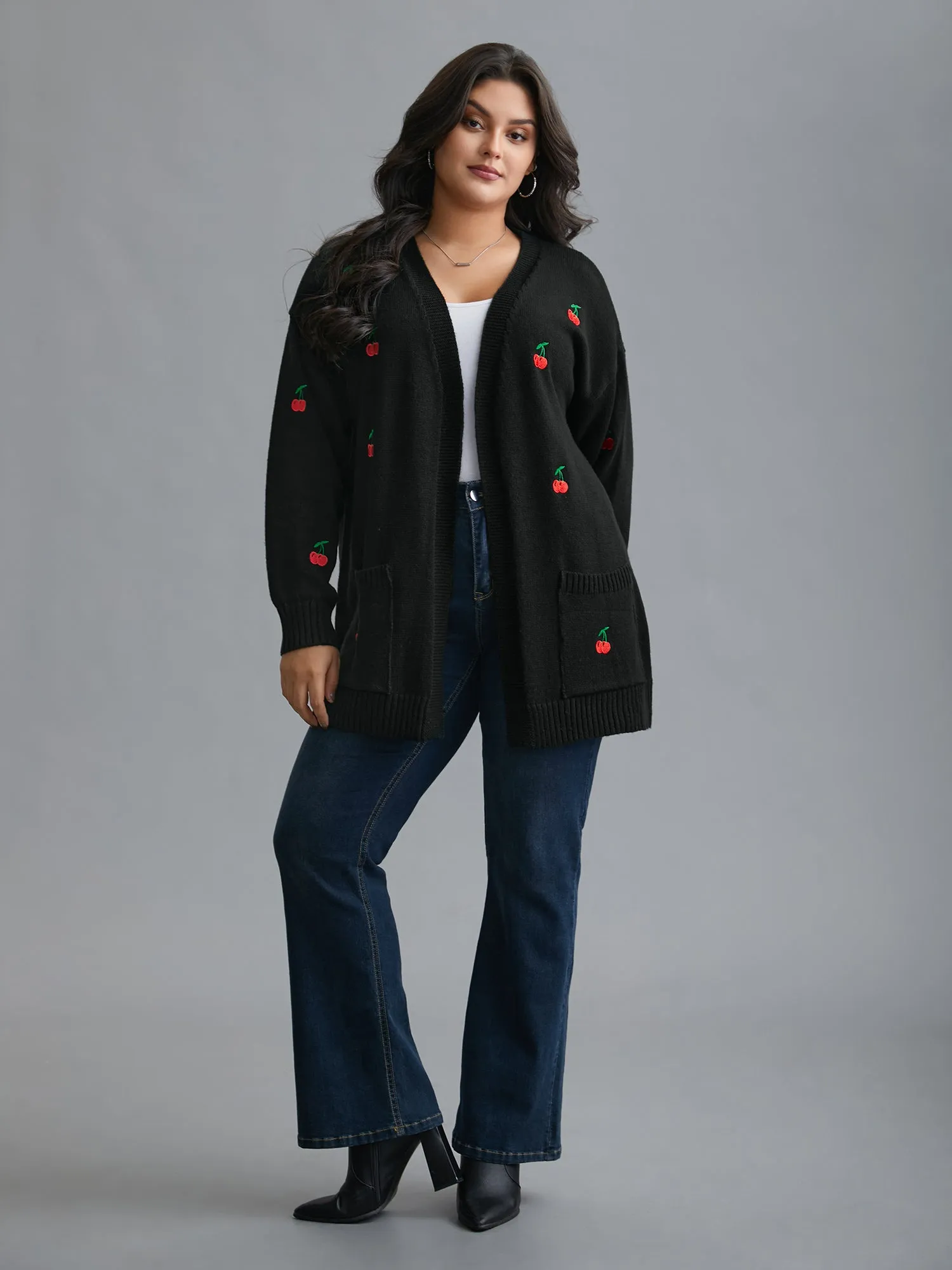 Textured Cherry Embroidery Pocket Pullover sold by Bloomchic product image thumbnail 4