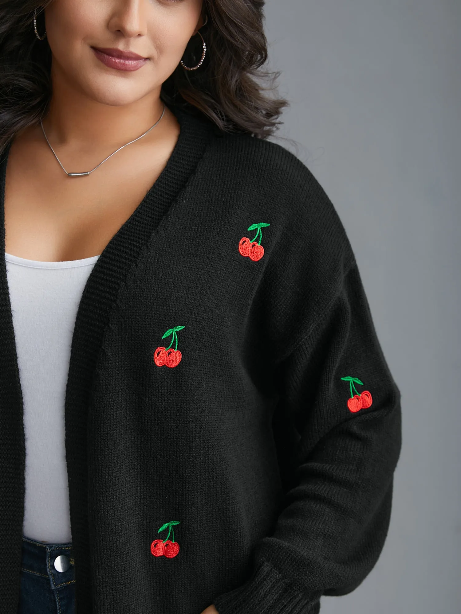 Textured Cherry Embroidery Pocket Pullover sold by Bloomchic product image thumbnail 5