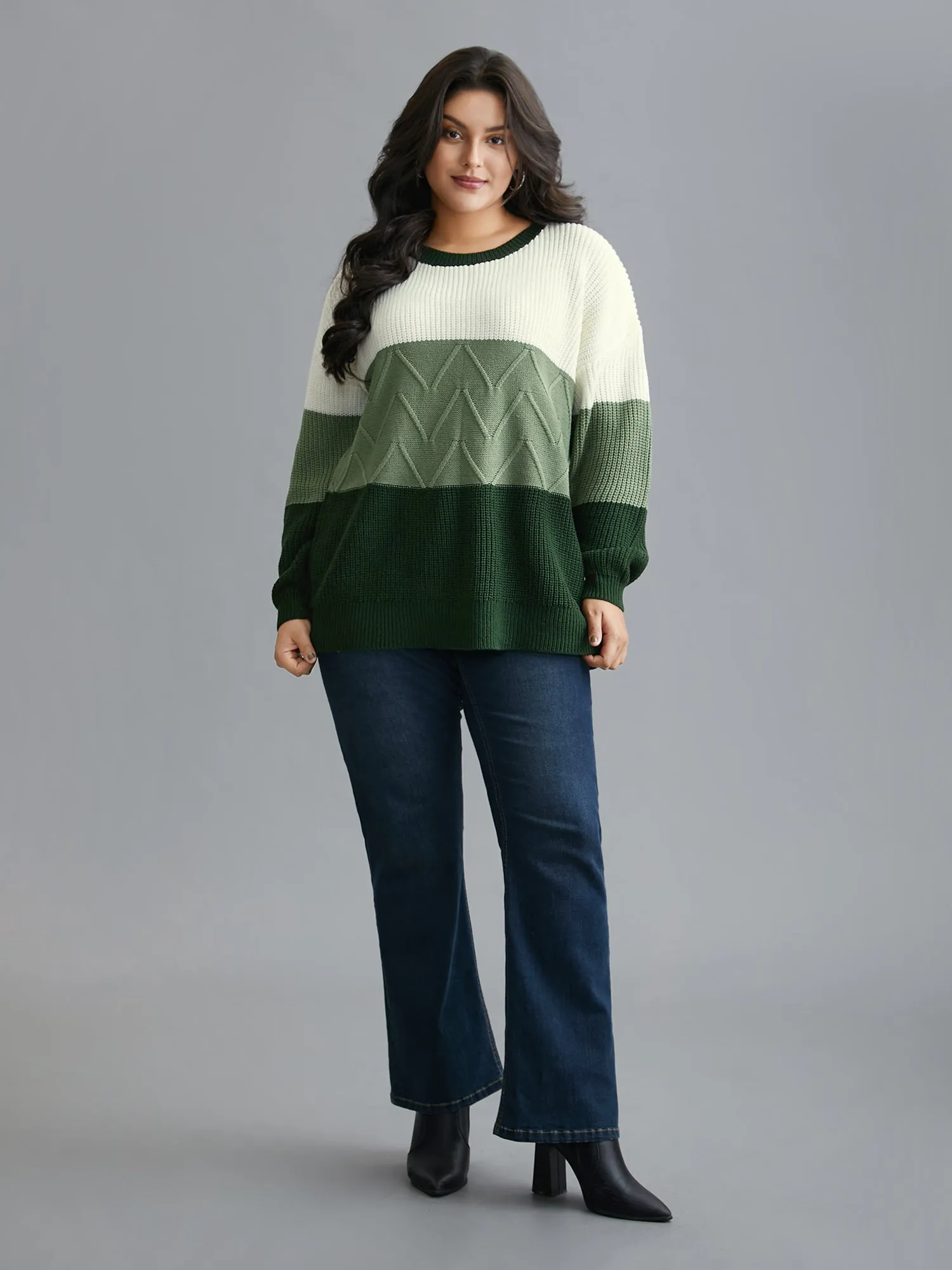 Textured Color Block Round Neck Pullover sold by Bloomchic product image thumbnail 5
