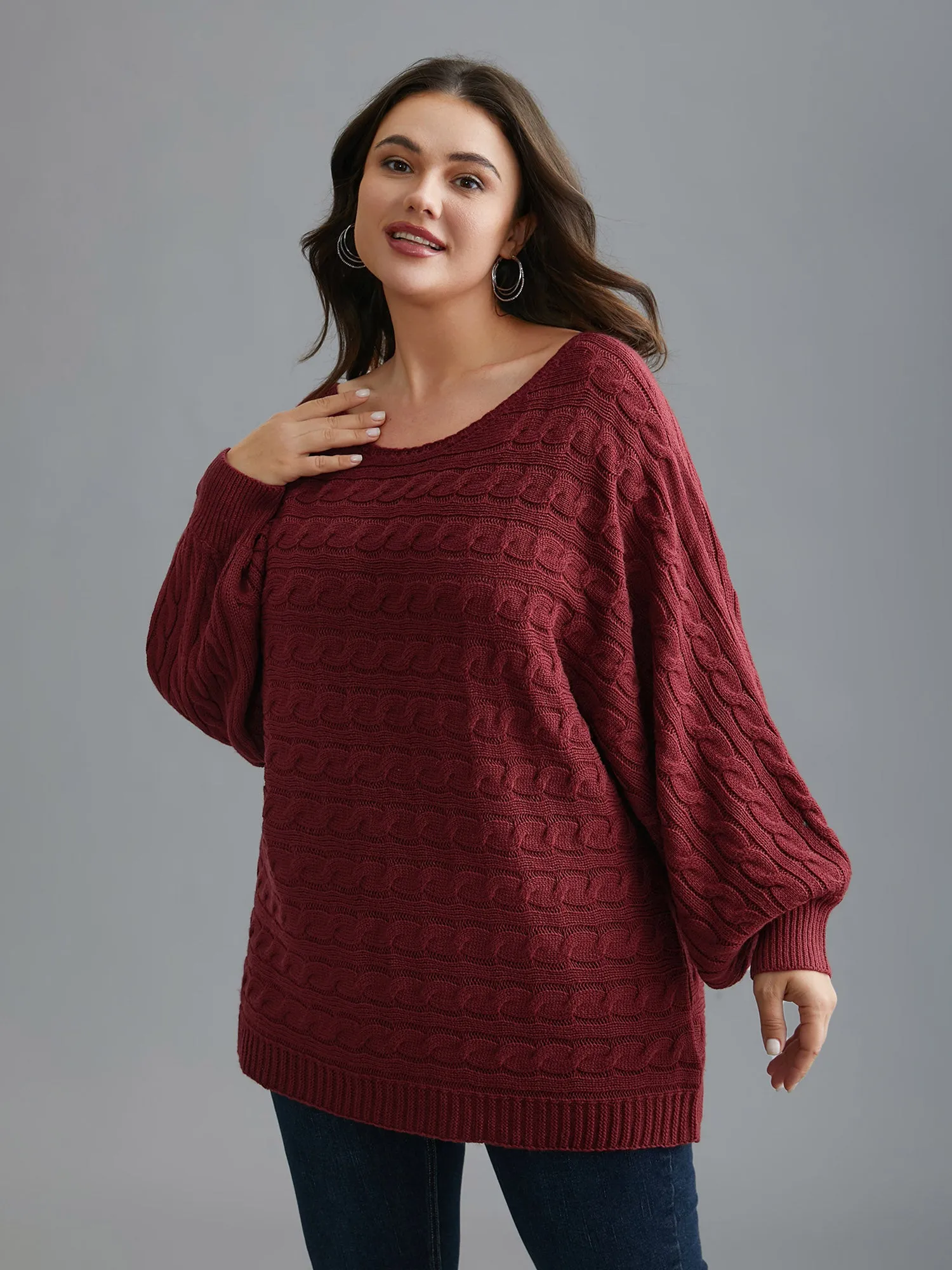 Cable Knit Dolman Sleeve Pullover sold by Bloomchic product image thumbnail 4