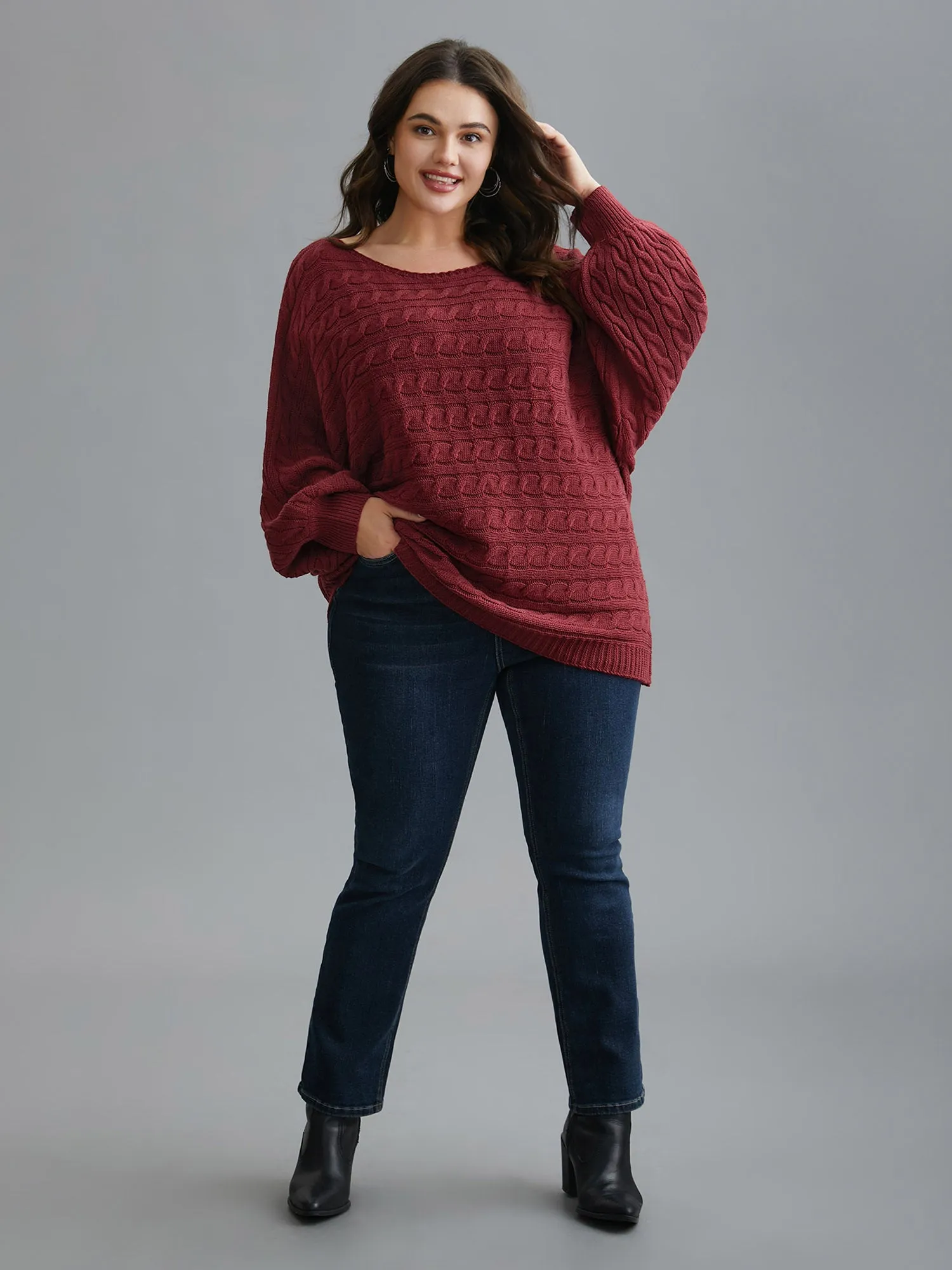 Cable Knit Dolman Sleeve Pullover sold by Bloomchic product image thumbnail 3