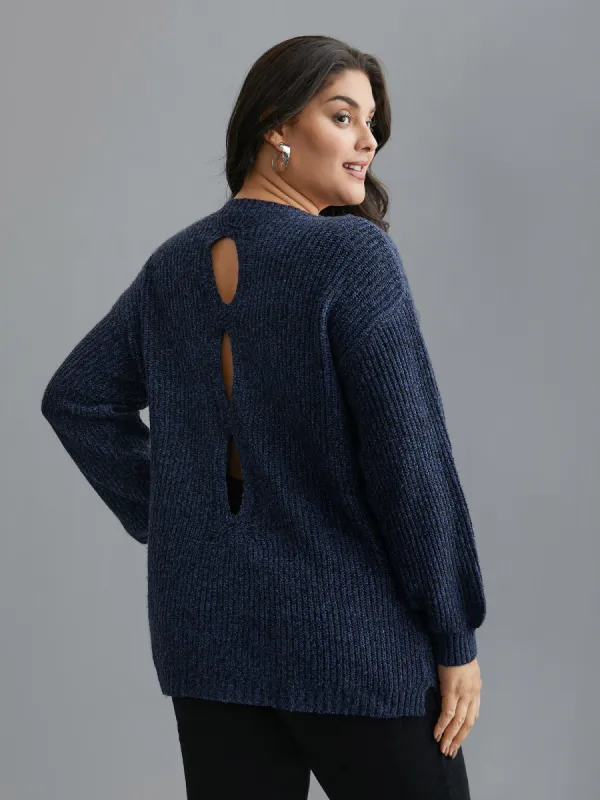 Back Cut-Out Textured Drop Shoulder Sleeve Pullover sold by Bloomchic