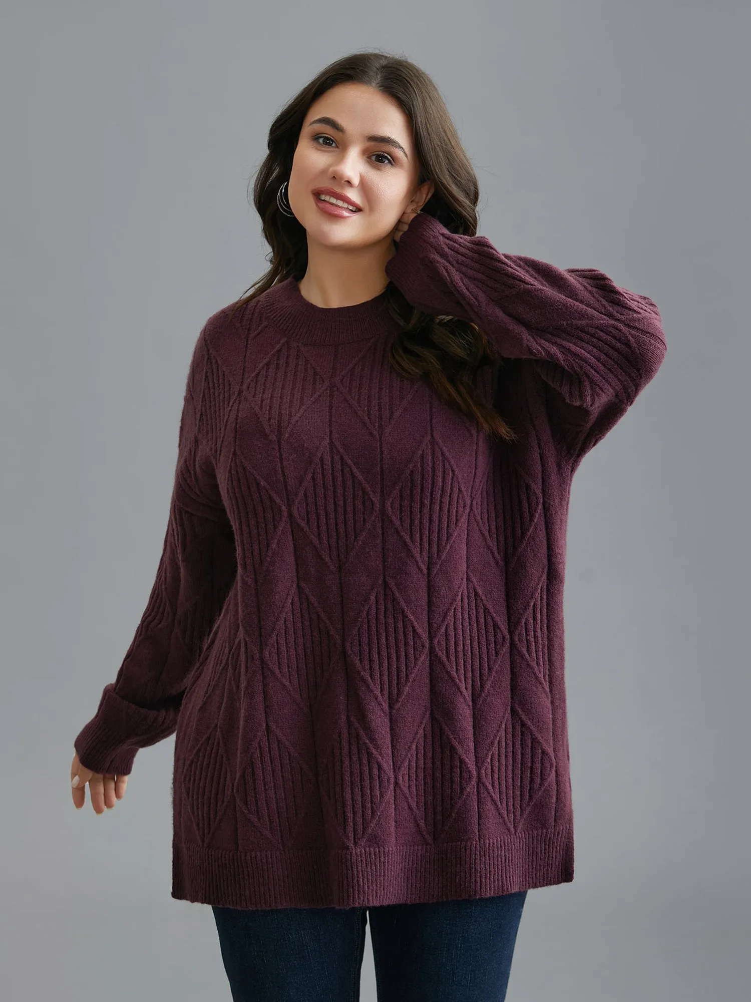 Cable Knit Turtleneck Split Hem Pullover sold by Bloomchic product image thumbnail 3