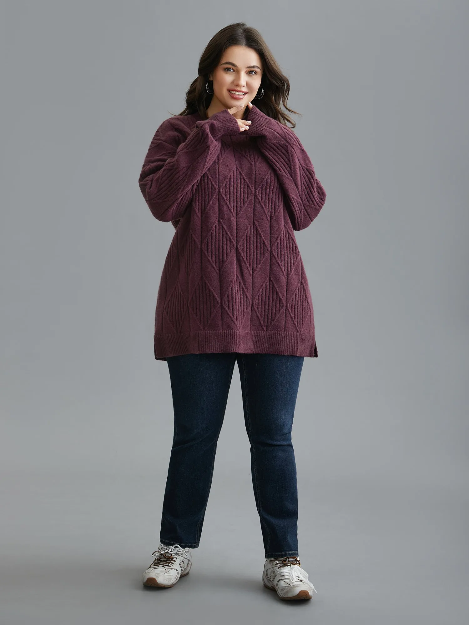 Cable Knit Turtleneck Split Hem Pullover sold by Bloomchic product image thumbnail 4