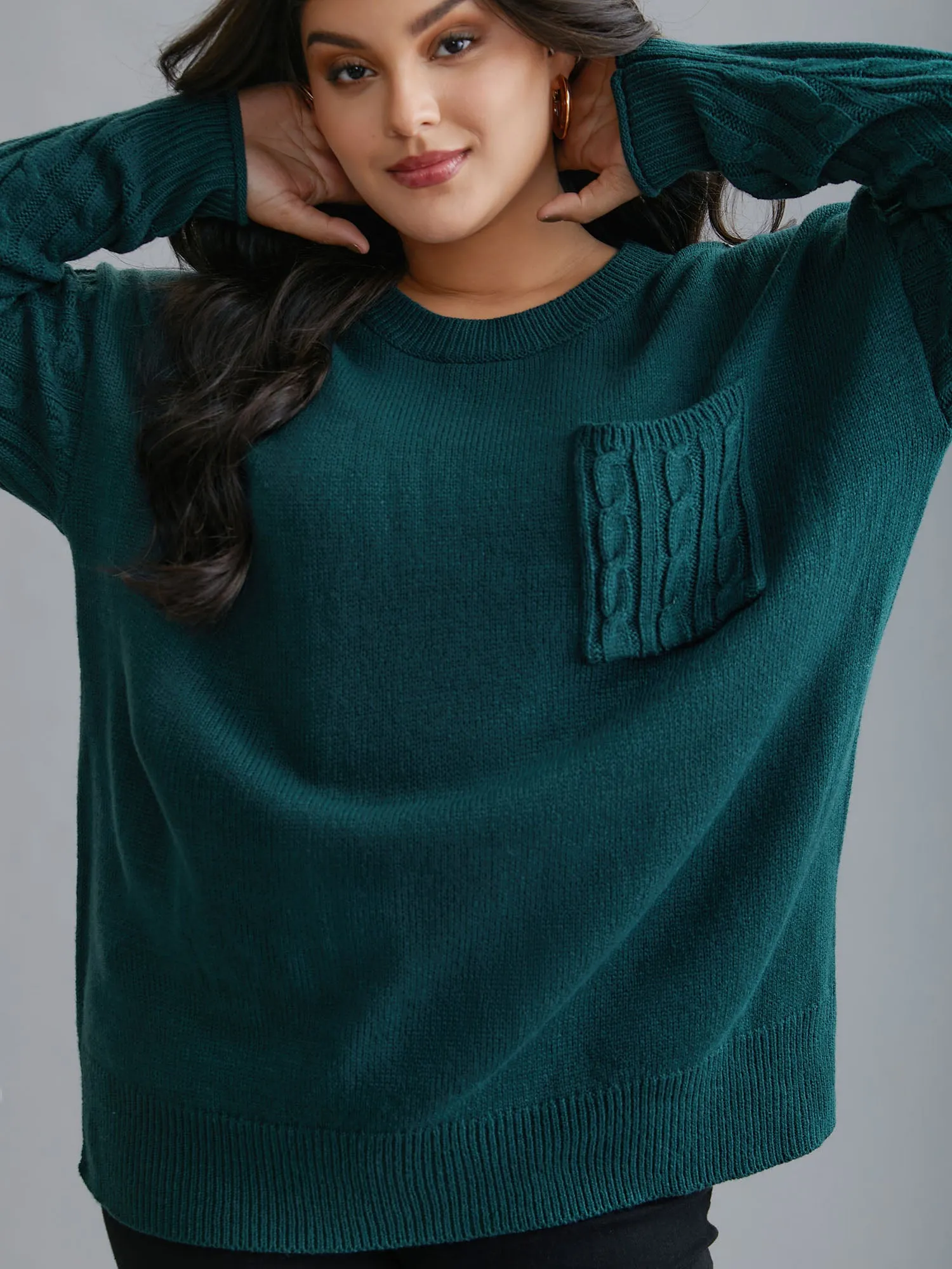 Cable Knit Sleeve Chest Pocket Pullover sold by Bloomchic product image thumbnail 5