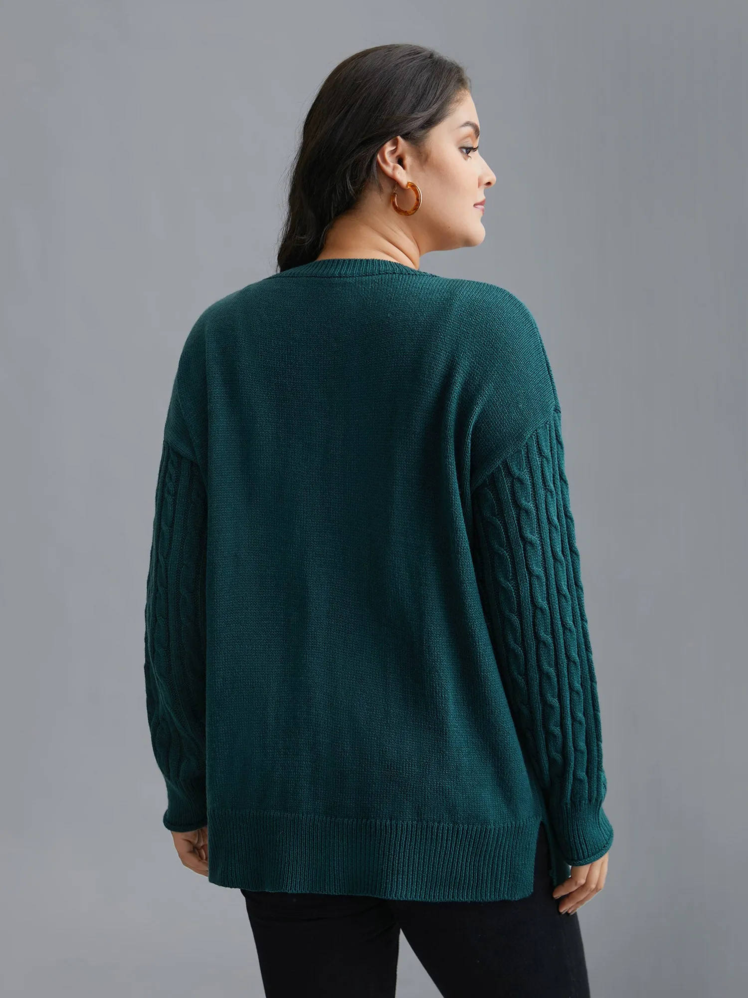 Cable Knit Sleeve Chest Pocket Pullover sold by Bloomchic product image thumbnail 2
