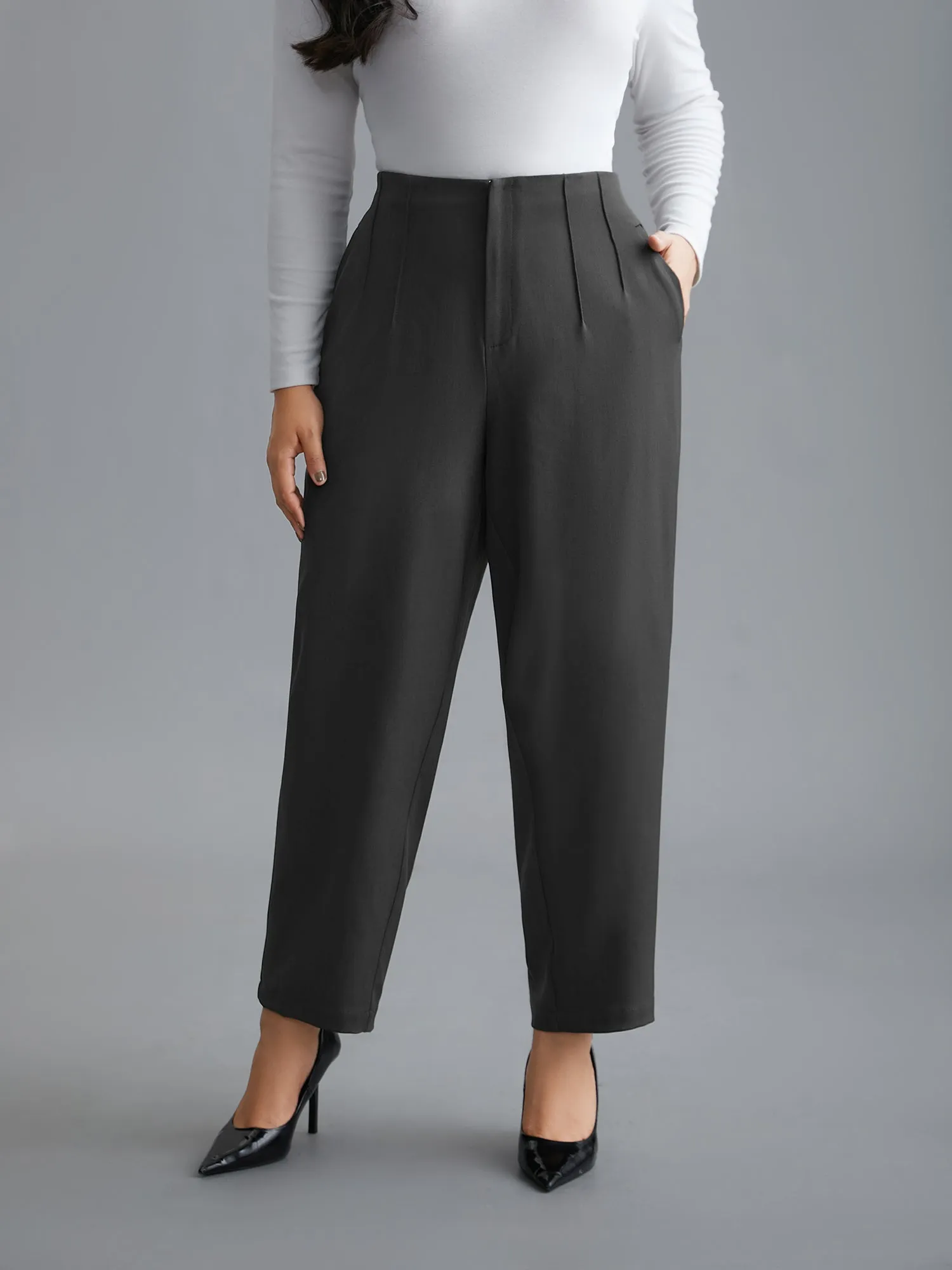 Pleated Mid-Rise Straight Leg Pants sold by Bloomchic