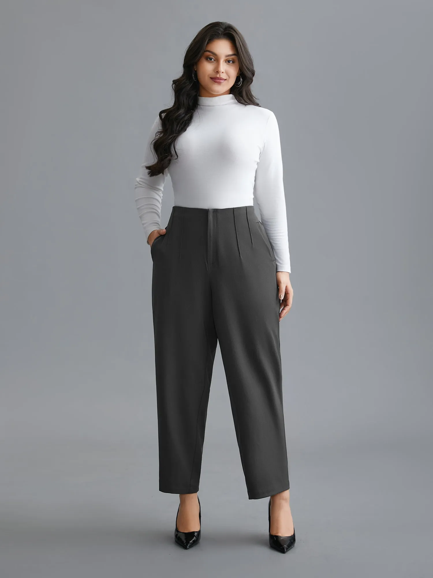Pleated Mid-Rise Straight Leg Pants sold by Bloomchic product image thumbnail 4