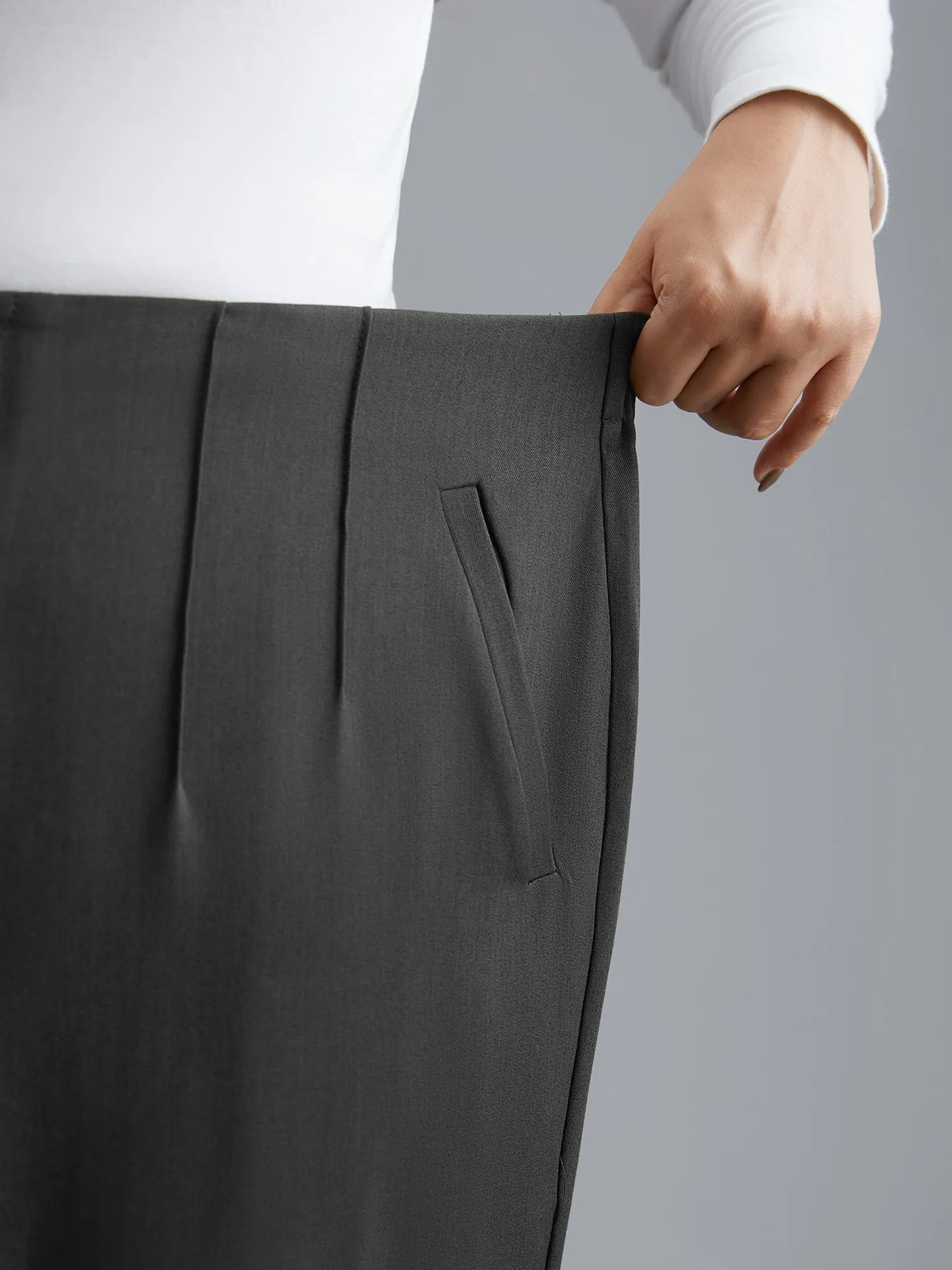 Pleated Mid-Rise Straight Leg Pants sold by Bloomchic product image thumbnail 5
