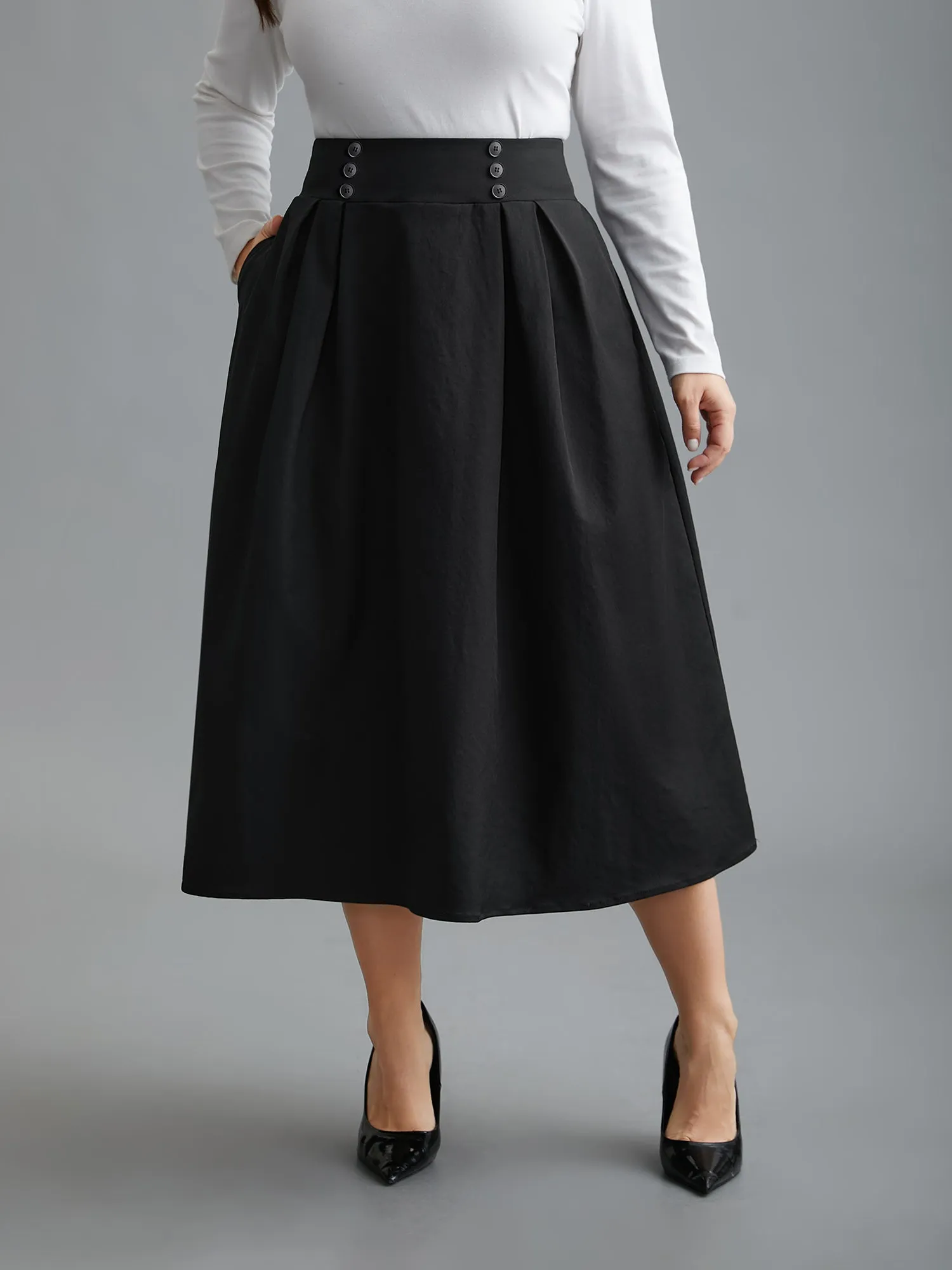 Elastic Waist Fastener Pleated Skirt sold by Bloomchic