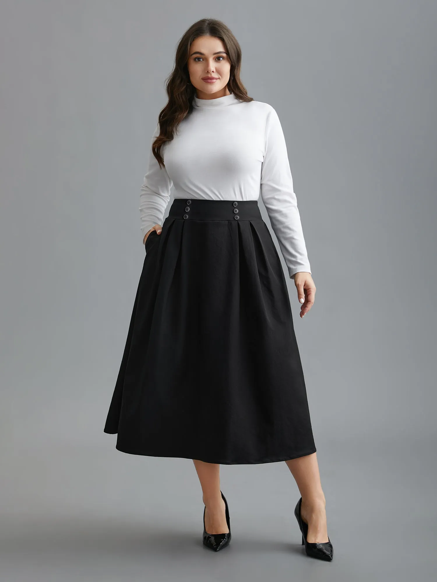 Elastic Waist Fastener Pleated Skirt sold by Bloomchic product image thumbnail 2